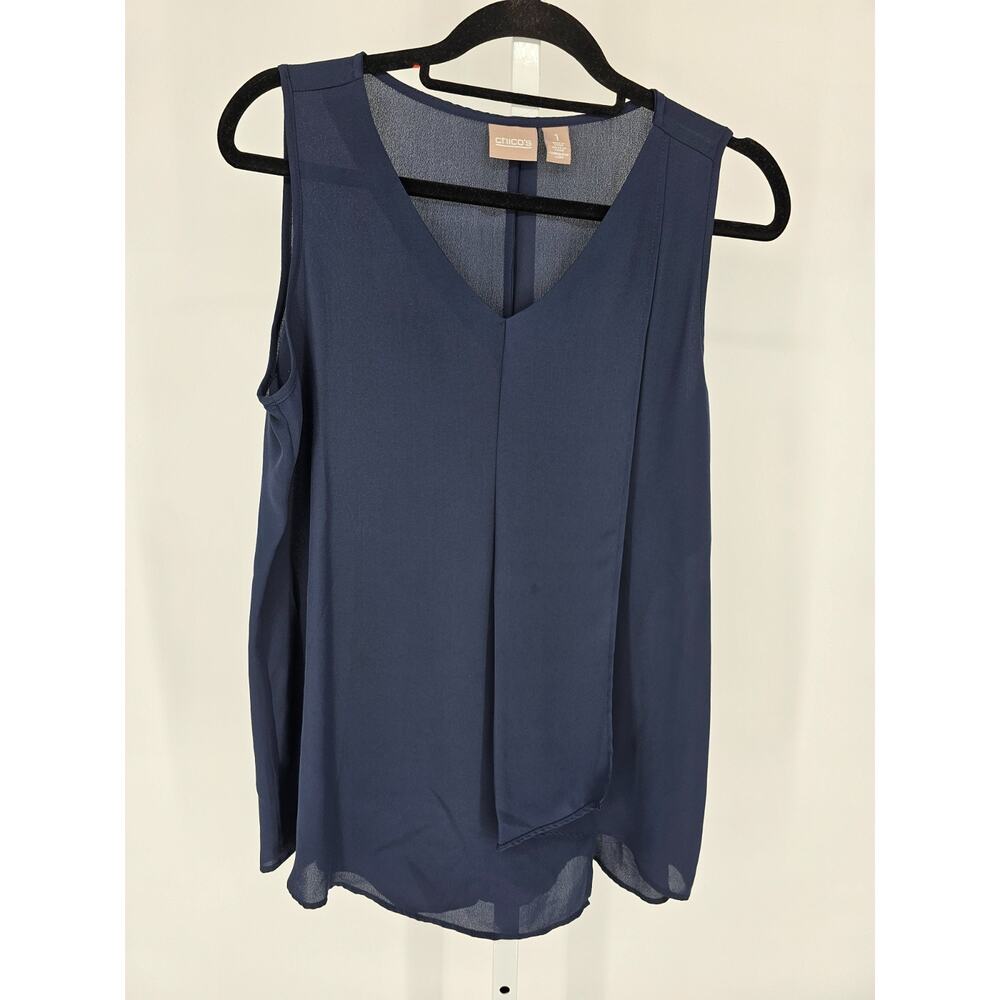 Chico's Navy Sleeveless V-Neck Draped Front Top